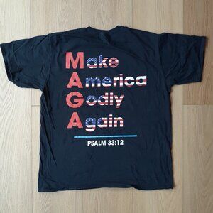 Make America Godly Again - Psalm 33:12 - New XL Black T-Shirt - Back Print